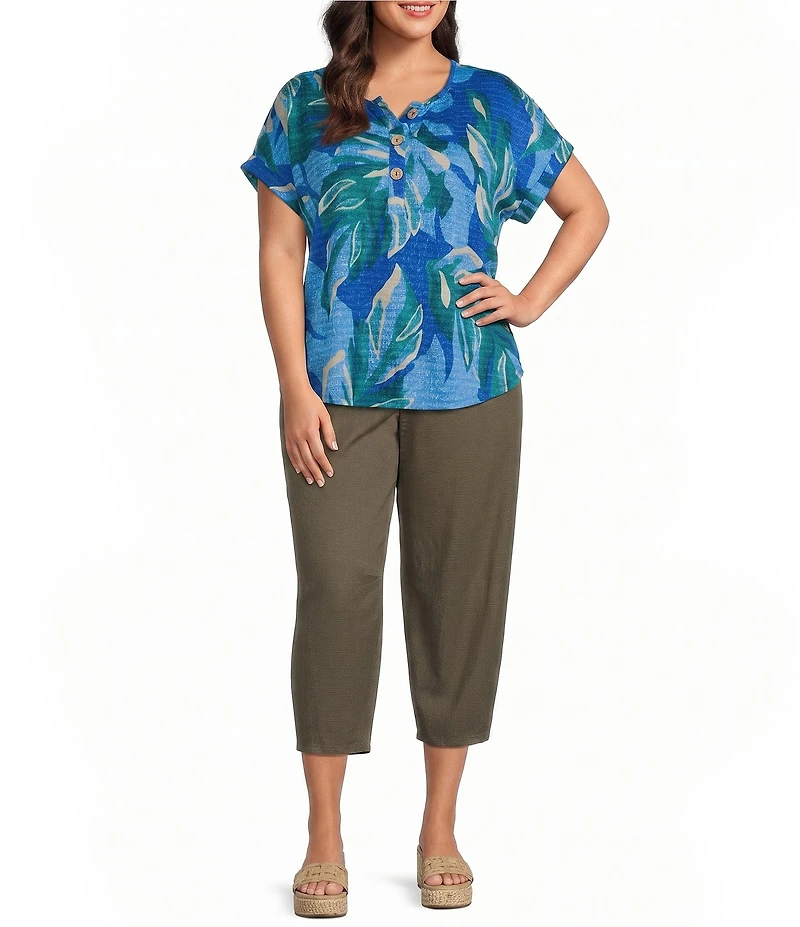 Westbound Plus Size High Rise Tie Waist Barrel Leg Crop Pants