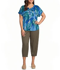 Westbound Plus Size High Rise Tie Waist Barrel Leg Crop Pants