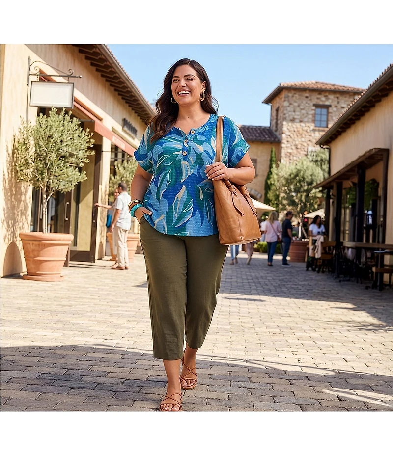 Westbound Plus Size High Rise Tie Waist Barrel Leg Crop Pants