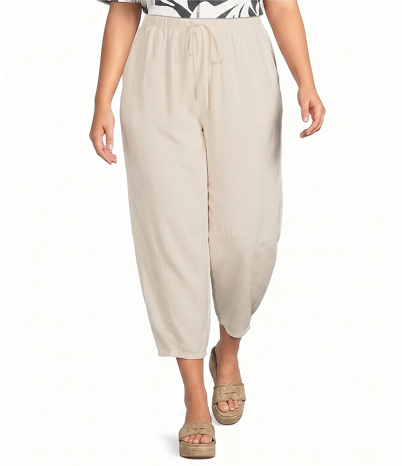 Westbound Plus Size High Rise Tie Waist Barrel Leg Crop Pants