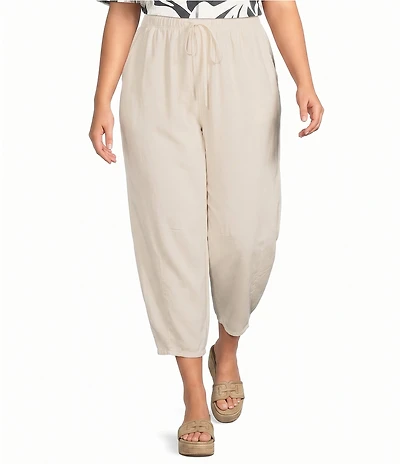 Westbound Plus Size High Rise Tie Waist Barrel Leg Crop Pants