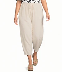 Westbound Plus Size High Rise Tie Waist Barrel Leg Crop Pants