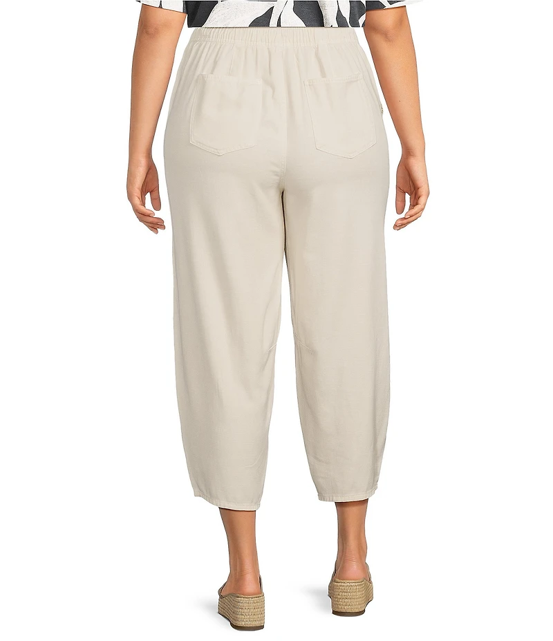 Westbound Plus Size High Rise Tie Waist Barrel Leg Crop Pants