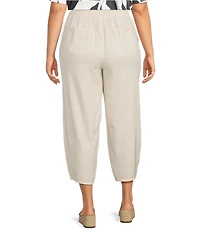 Westbound Plus Size High Rise Tie Waist Barrel Leg Crop Pants