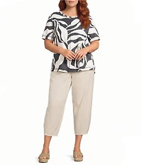 Westbound Plus Size High Rise Tie Waist Barrel Leg Crop Pants