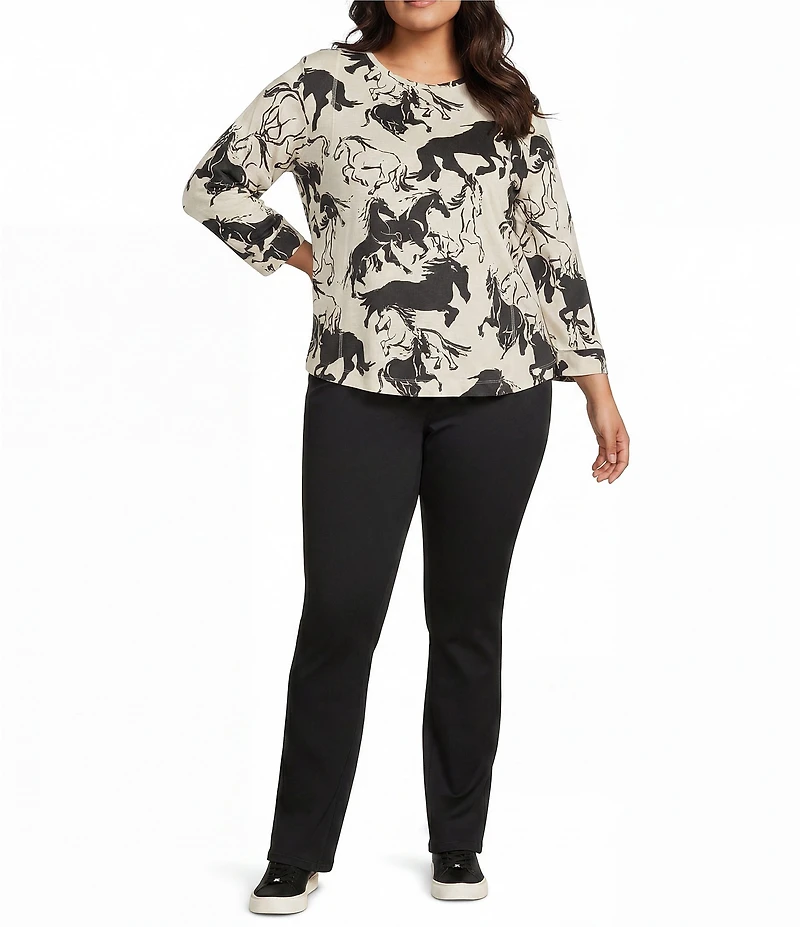 Westbound Plus Size Horses 3/4 Sleeve Knit Crew Neck Top