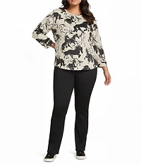 Westbound Plus Size Horses 3/4 Sleeve Knit Crew Neck Top