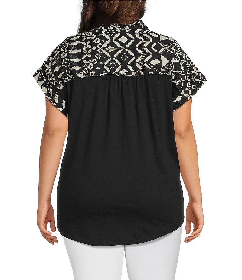 Westbound Plus Size Ikat Stripe Print Woven Button Front Top