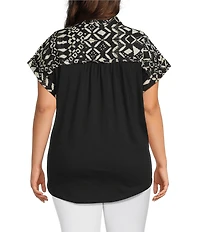 Westbound Plus Size Ikat Stripe Print Woven Button Front Top