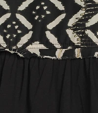 Westbound Plus Size Ikat Stripe Print Woven Button Front Top