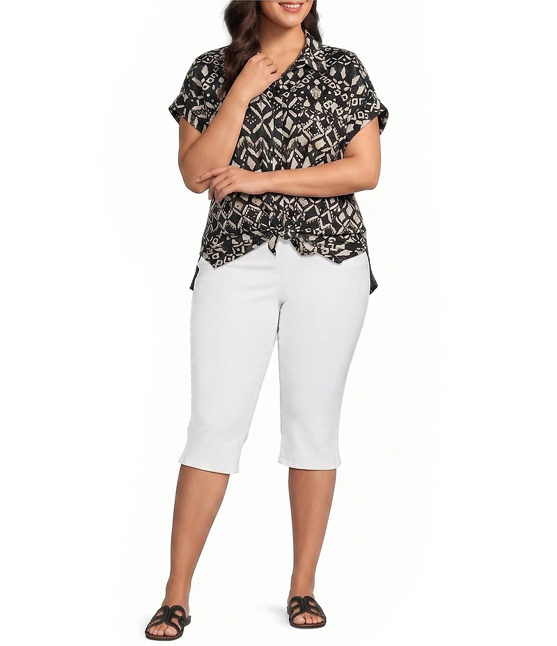 Westbound Plus Size Ikat Stripe Print Woven Button Front Top
