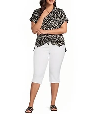 Westbound Plus Size Ikat Stripe Print Woven Button Front Top