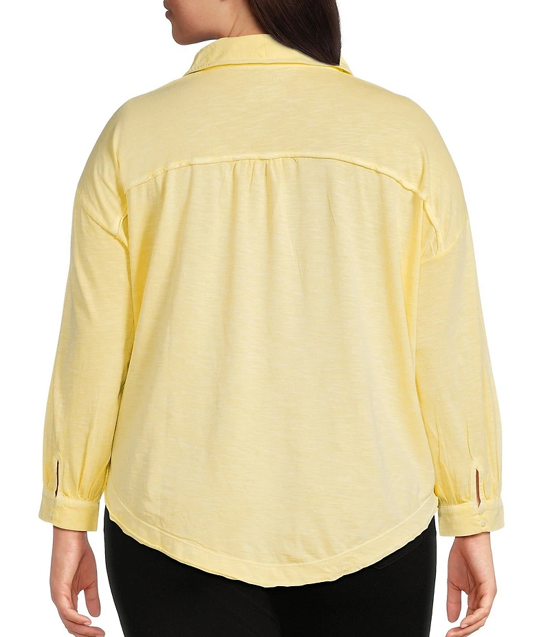 Westbound Plus Size Knit Long Sleeve V-Neck Collared Top