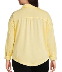 Westbound Plus Size Knit Long Sleeve V-Neck Collared Top