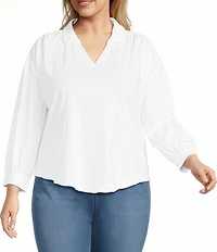 Westbound Plus Size Knit Long Sleeve V-Neck Collared Top