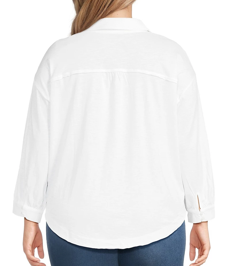 Westbound Plus Size Knit Long Sleeve V-Neck Collared Top