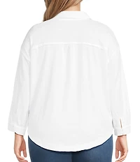 Westbound Plus Size Knit Long Sleeve V-Neck Collared Top