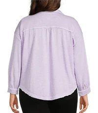 Westbound Plus Size Knit Long Sleeve V-Neck Collared Top