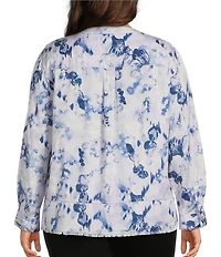 Westbound Plus Size Layered Splatter Woven 3/4 Roll-Tab Sleeve Henley Patch Pocket Top