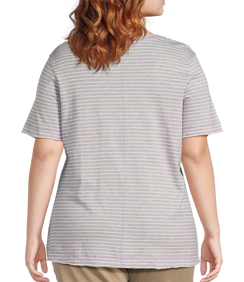 Westbound Plus Size Lilac Speckled Stripe Short Sleeve Crew Neck Top