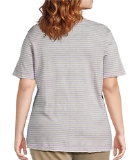 Westbound Plus Size Lilac Speckled Stripe Short Sleeve Crew Neck Top