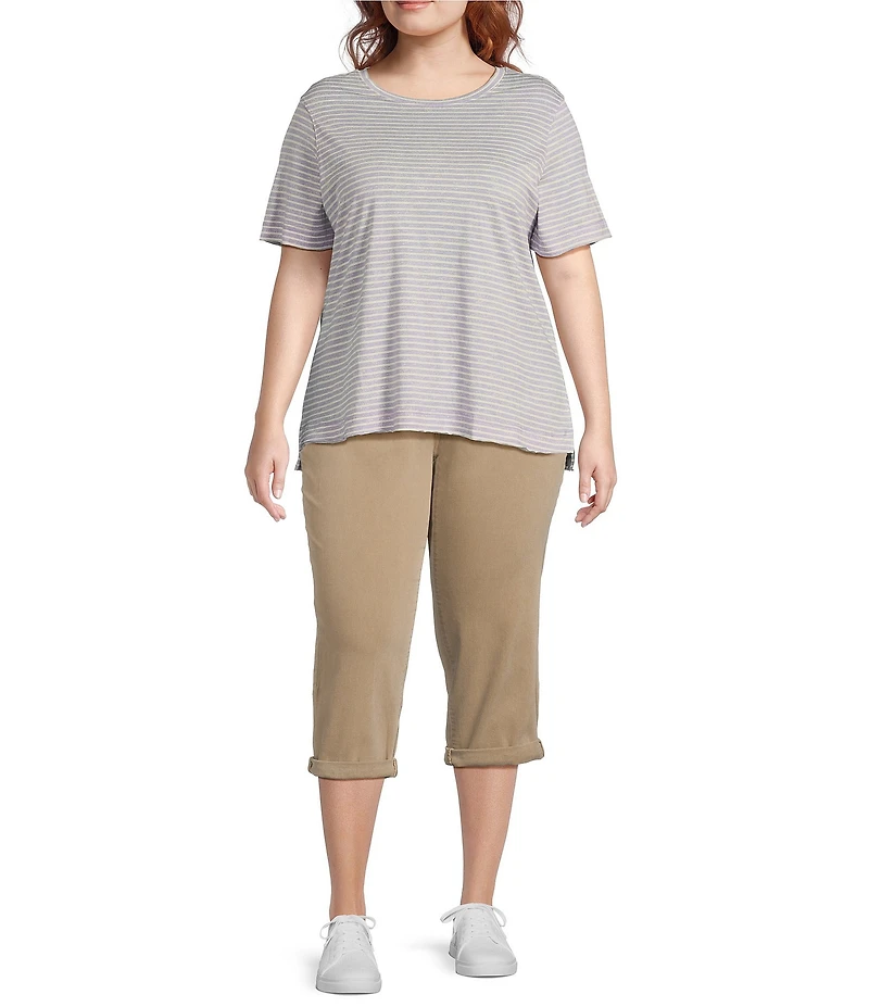 Westbound Plus Size Lilac Speckled Stripe Short Sleeve Crew Neck Top