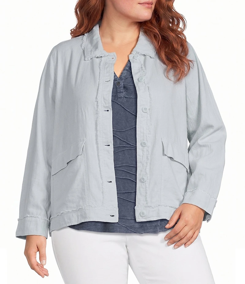 Westbound Plus Size Linen-Blend Long Sleeve Button Front Jacket