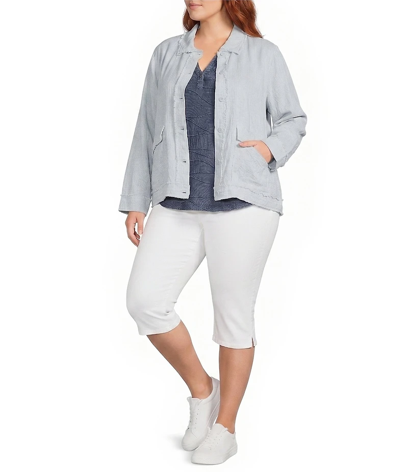 Westbound Plus Size Linen-Blend Long Sleeve Button Front Jacket