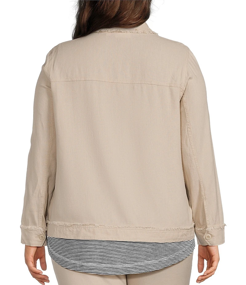 Westbound Plus Size Linen-Blend Long Sleeve Button Front Jacket