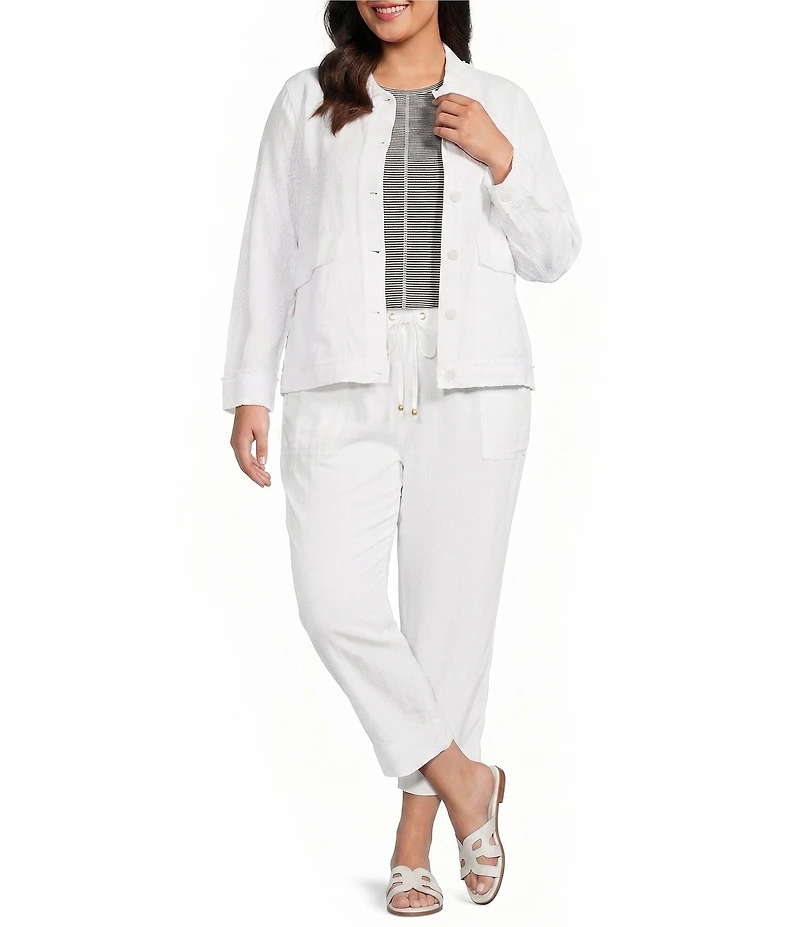 Westbound Plus Size Linen-Blend Long Sleeve Button Front Jacket