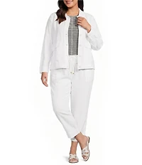 Westbound Plus Size Linen-Blend Long Sleeve Button Front Jacket