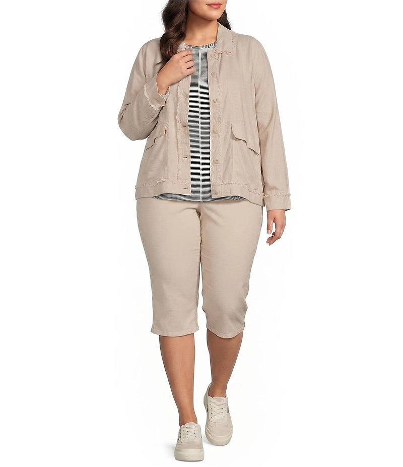 Westbound Plus Size Linen-Blend Long Sleeve Button Front Jacket