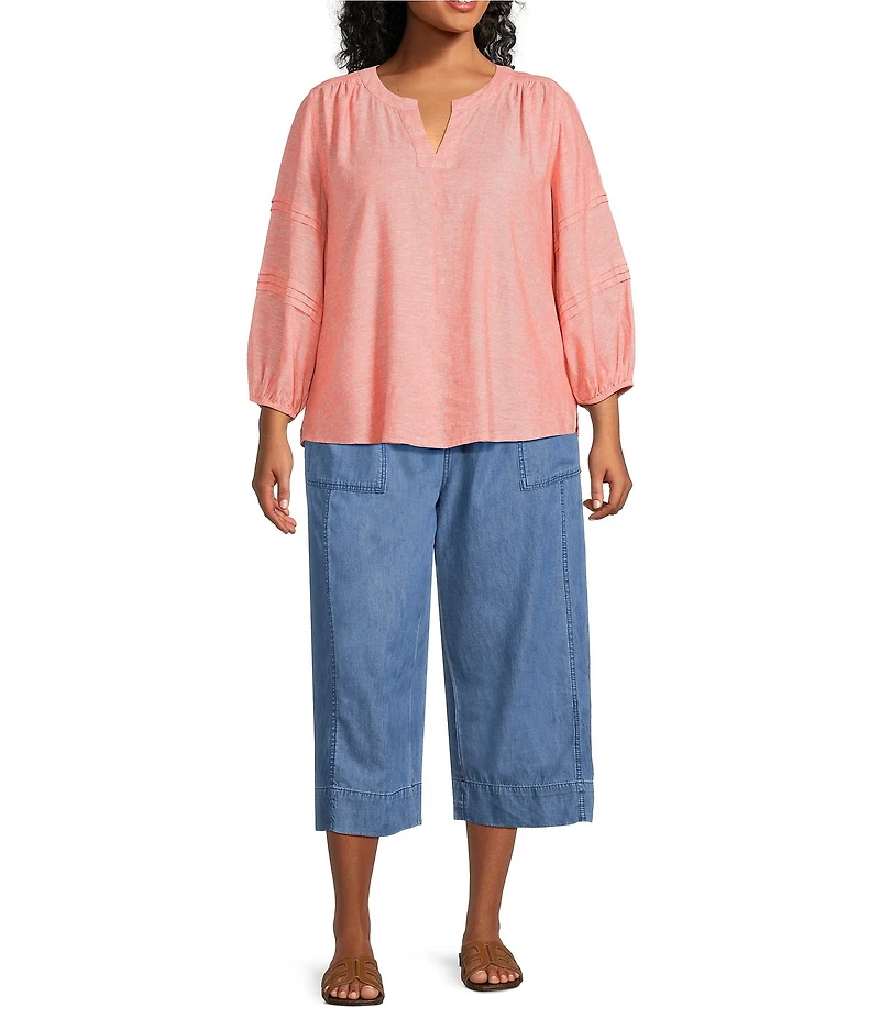 Westbound Plus Size Linen Blend Pull On Crop Pants