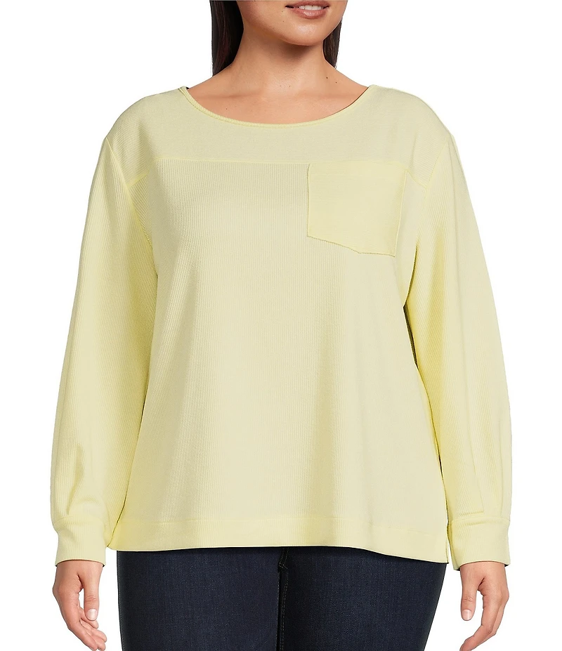 Westbound Plus Size Long Sleeve Button Cuff Crew Neck Pocket Top
