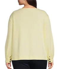 Westbound Plus Size Long Sleeve Button Cuff Crew Neck Pocket Top