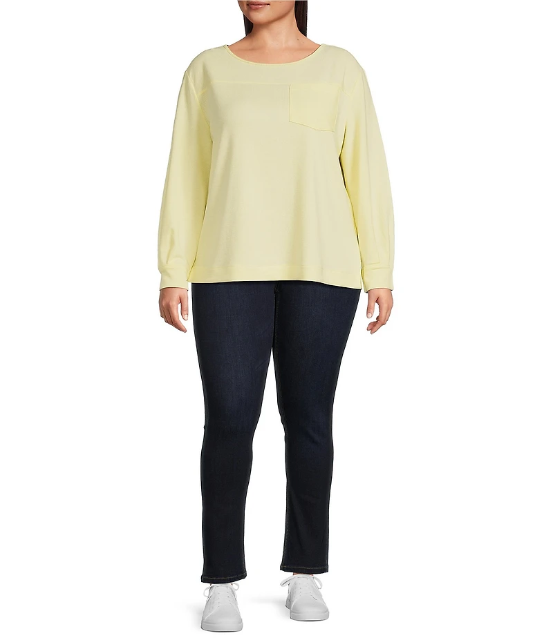 Westbound Plus Size Long Sleeve Button Cuff Crew Neck Pocket Top