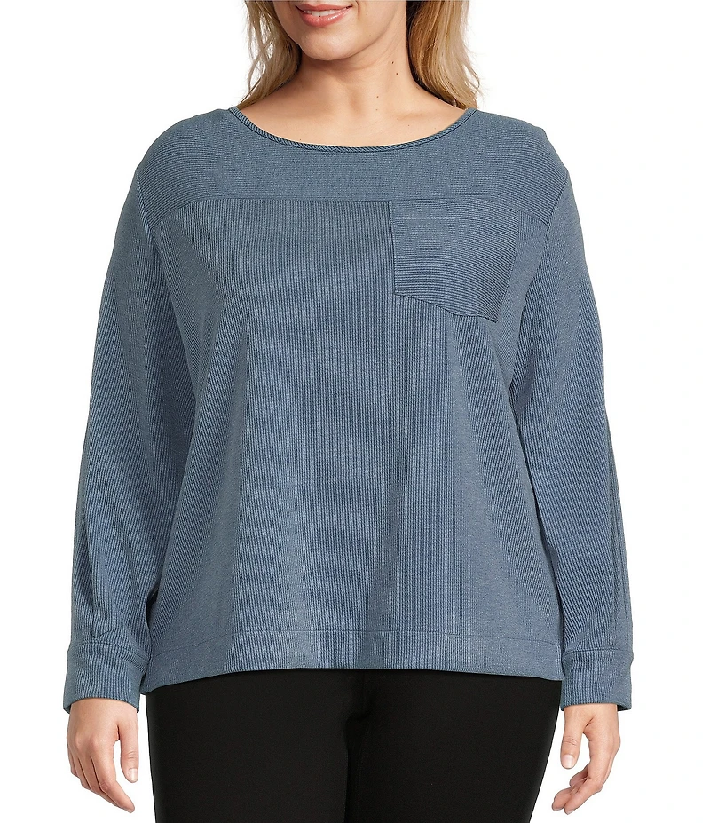 Westbound Plus Size Long Sleeve Button Cuff Crew Neck Pocket Top