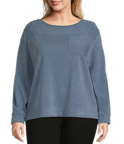 Westbound Plus Size Long Sleeve Button Cuff Crew Neck Pocket Top