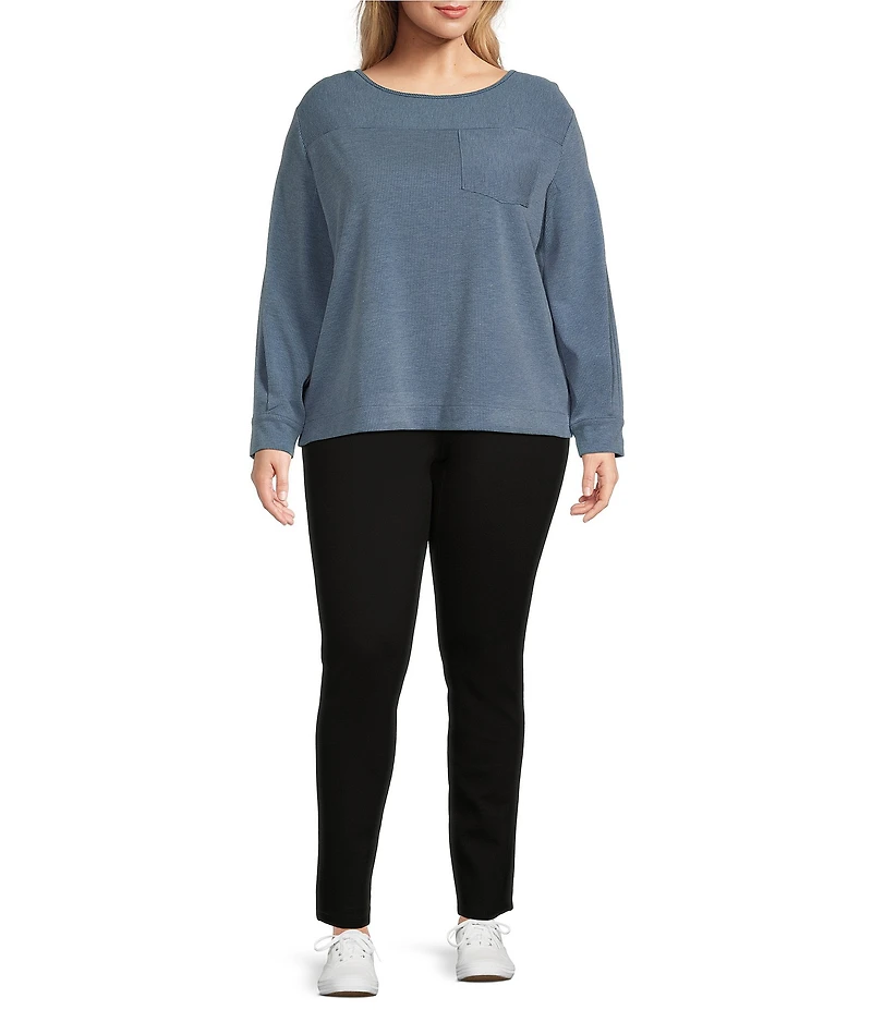 Westbound Plus Size Long Sleeve Button Cuff Crew Neck Pocket Top