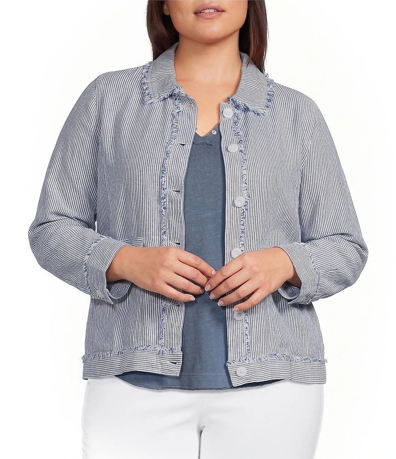 Westbound Plus Size Long Sleeve Button Front Linen-Blend Jacket