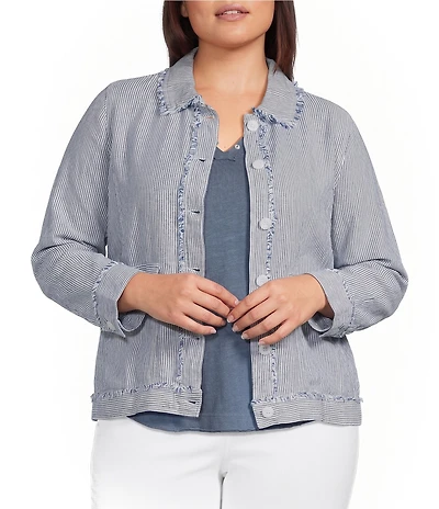Westbound Plus Size Long Sleeve Button Front Linen-Blend Jacket