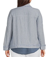 Westbound Plus Size Long Sleeve Button Front Linen-Blend Jacket