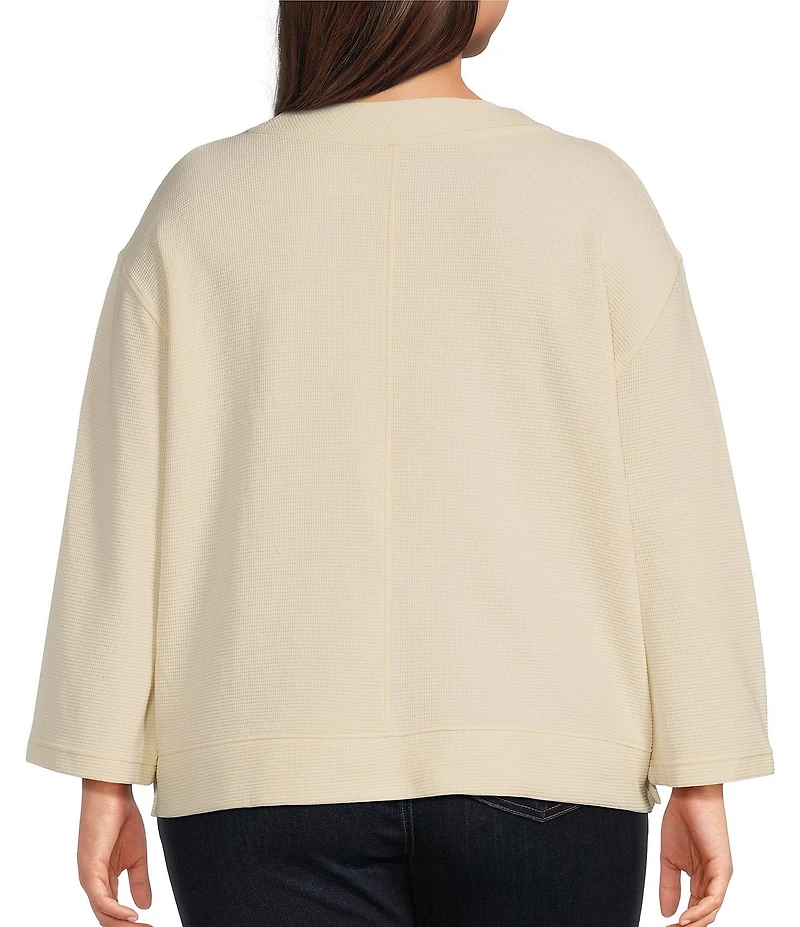 Westbound Plus Size Long Sleeve V-Neck Button Side Top