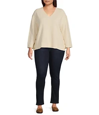 Westbound Plus Size Long Sleeve V-Neck Button Side Top