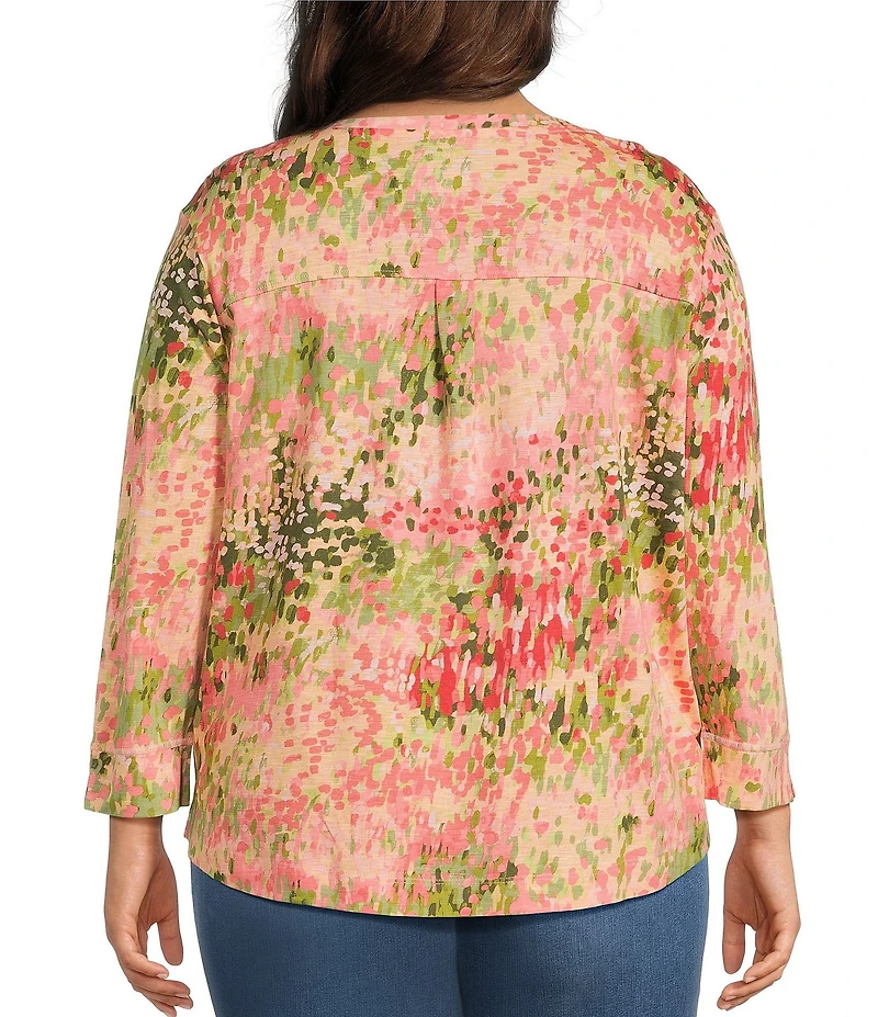 Westbound Plus Size Meadow Glow 3/4 Sleeve Knit Crew Neck Top
