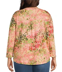 Westbound Plus Size Meadow Glow 3/4 Sleeve Knit Crew Neck Top