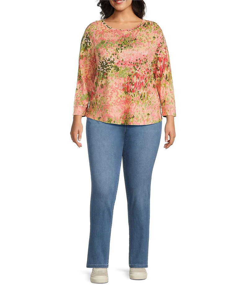 Westbound Plus Size Meadow Glow 3/4 Sleeve Knit Crew Neck Top