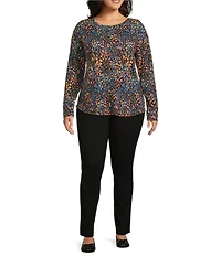 Westbound Plus Size Multi Soft Spots Long Sleeve Crew Neck Pullover