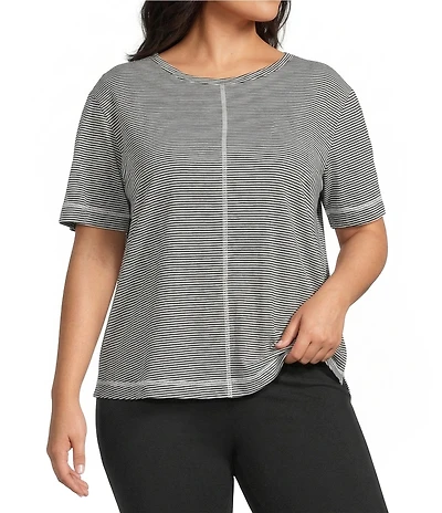 Westbound Plus Size Nautical Stripe Short Sleeve Slub Knit Crew Neck Top