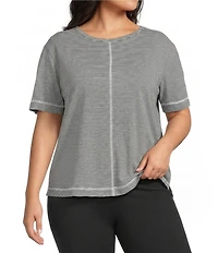 Westbound Plus Size Nautical Stripe Short Sleeve Slub Knit Crew Neck Top